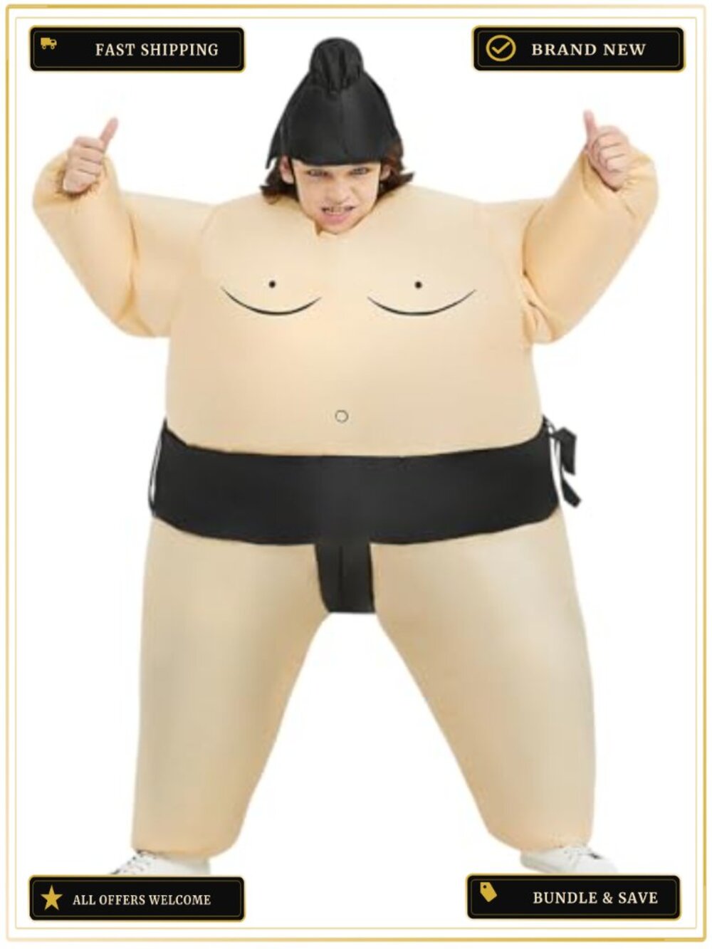 Inflatable Sumo Wrestling Costume Adult Blow Up Halloween Suit Fan Polyester